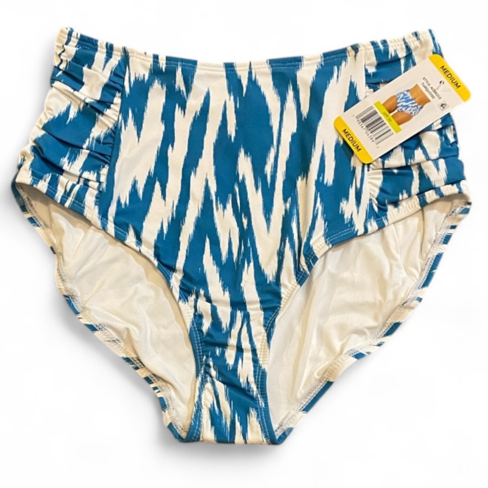 Blue and White Patterned Swim Bottoms M